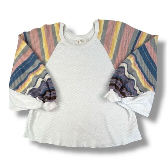 Free People Rainbow Dreams Oversized Slouchy Thermal Top Size Medium - Picture 2 of 6